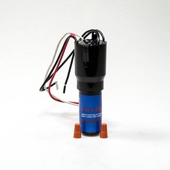 A blue and black container with wires attached to it