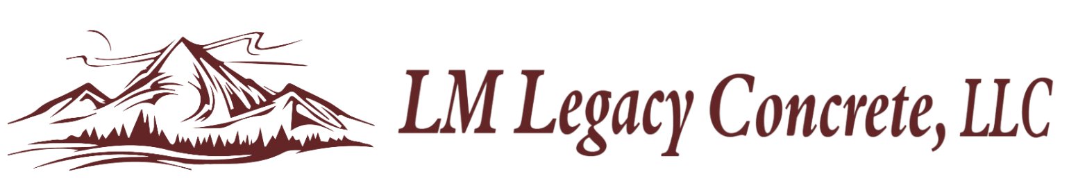 A logo for lm legacy concrete llc with a mountain in the background.