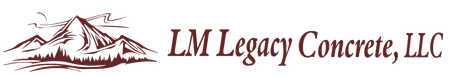 A logo for lm legacy concrete llc with a mountain in the background.