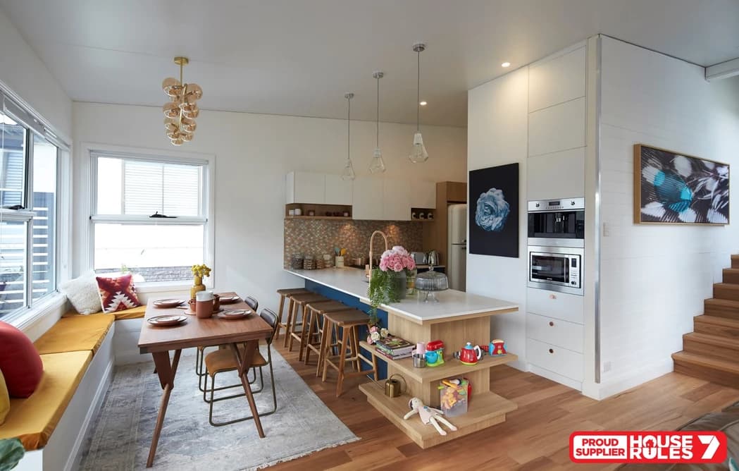 Modern Kitchen Interior in White and Wood Color Scheme — Paiano Custom Kitchens in Corrimal, NSW