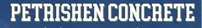 Petrishen Concrete logo on a dark blue background with white text.