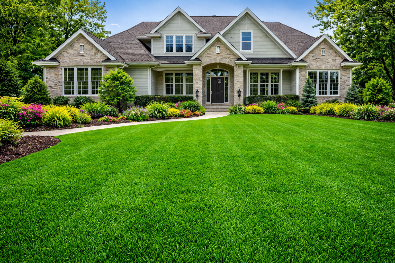 A power edger cuts a crisp, straight groove into a grassy lawn.