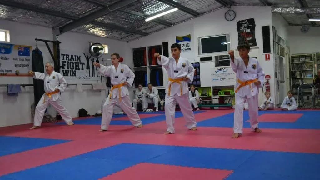a group of people are practicing martial arts in a gym — Tae Kwon Do Lessons in Port Stephens