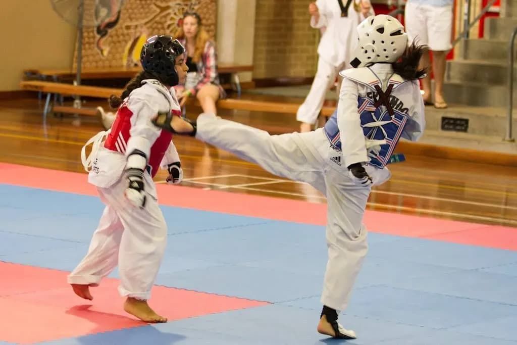 Two Kids Taekwondo With Red And Blue — Tae Kwon Do Lessons in Port Stephens