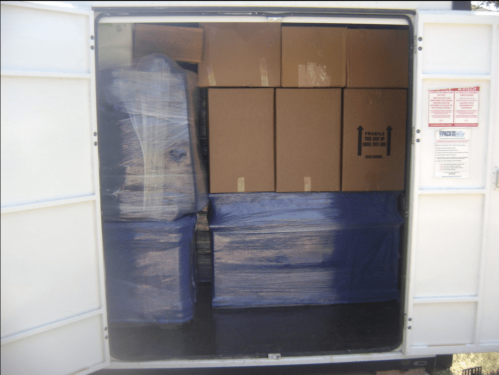 sofa inside the container van