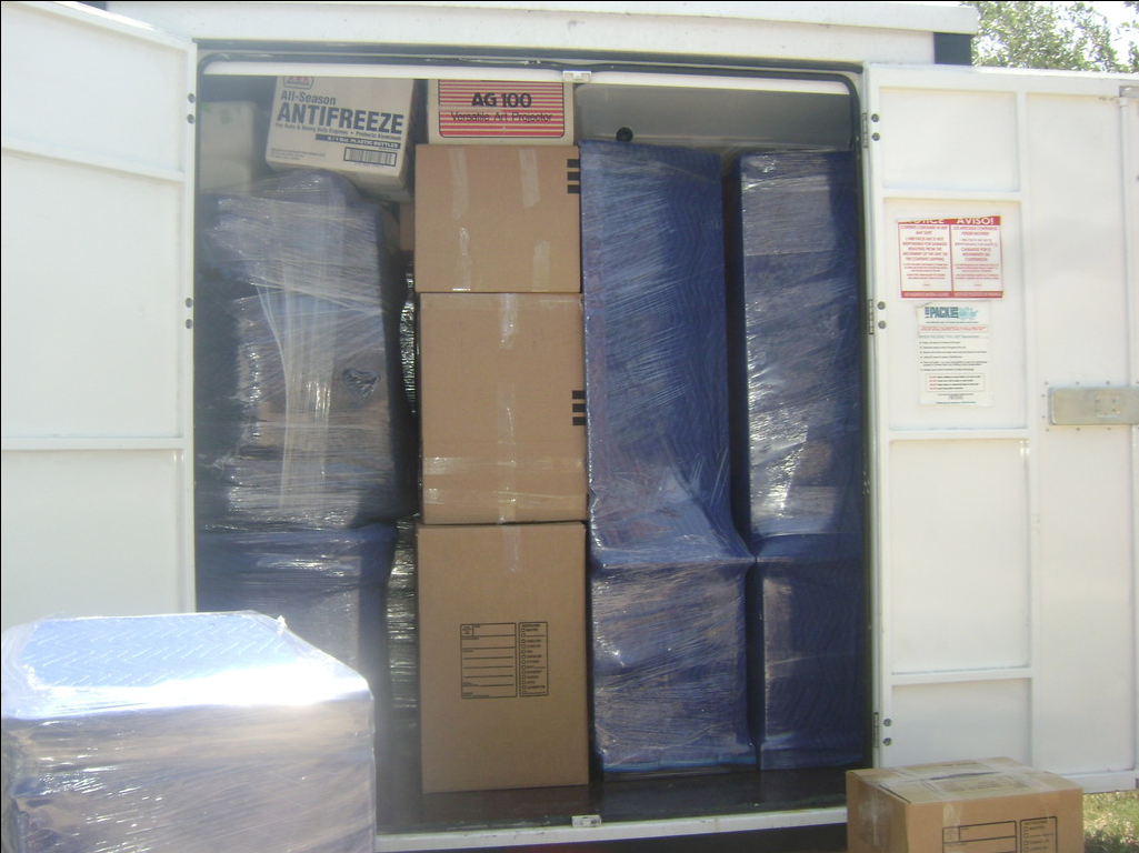 sofa inside the container van