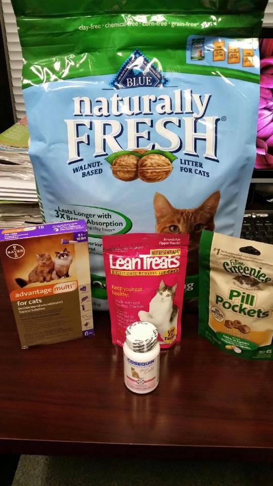 image of cat litter, cat treats, flea medication & worming medicine