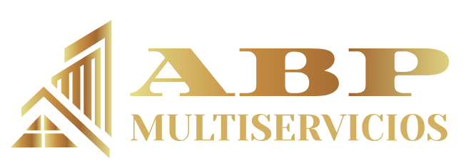 Un logotipo dorado para abp multiservicios sobre un fondo blanco