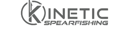 The logo for kinetic spearfishing is black and white.