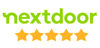 Nextdoor logo with five gold stars beneath it