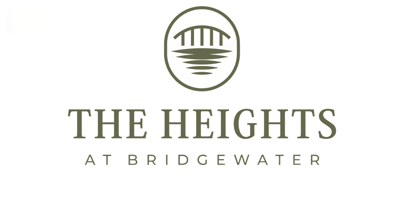 A logo for the heights at bridgewater with a bridge in the middle