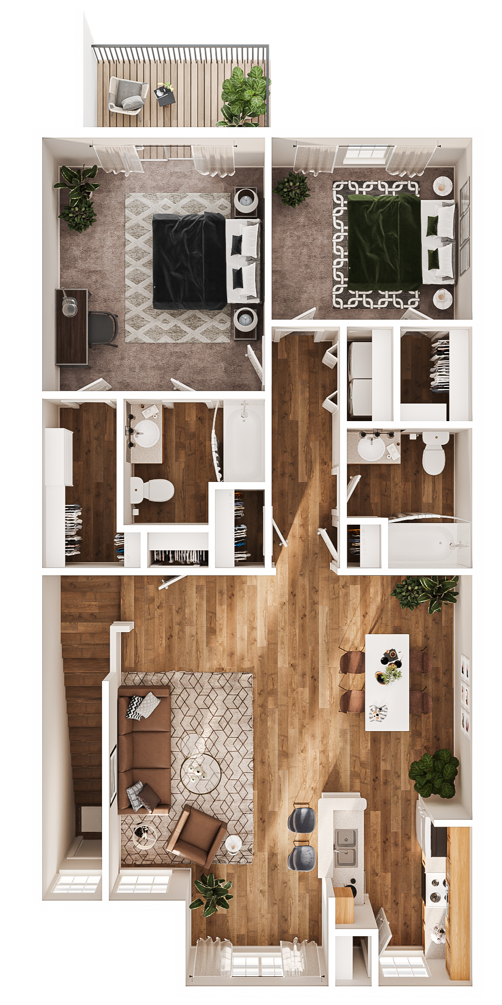 A black and white floor plan of a house with a balcony.