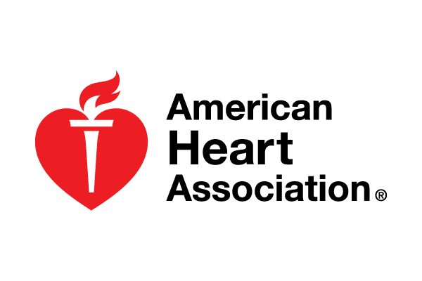 The american heart association logo is a red heart with a torch on it.