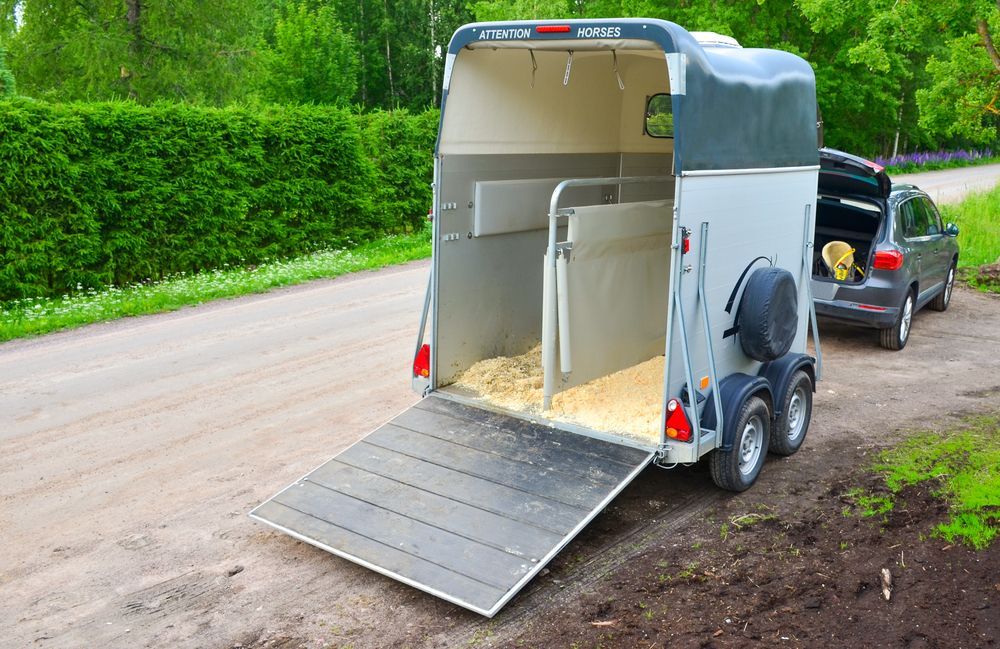 Horse Trailer With Ramp Open, Parked Next to a Car — Caravan and Trailer Clinic Geelong in Breakwater, VIC