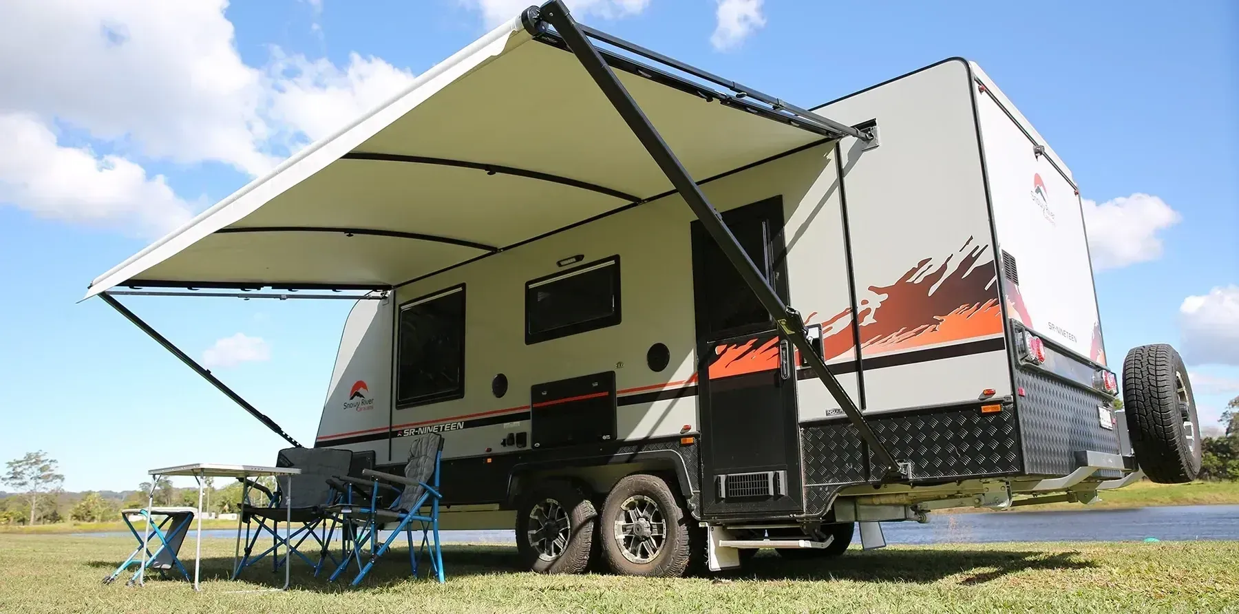 Beige and Black Camper Trailer With an Awning — Caravan and Trailer Clinic Geelong in Breakwater, VIC