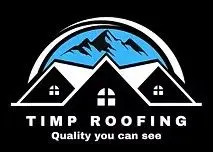 Logo for Timp Roofing with a house outline and mountain backdrop.