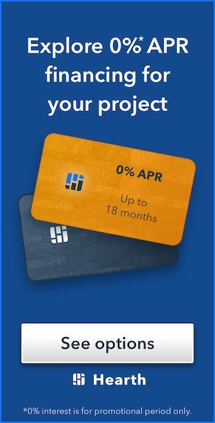 Ad for Hearth: two credit cards, 0% APR financing, 