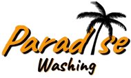 The logo for Paradise Washing LLC has a palm tree on it.
