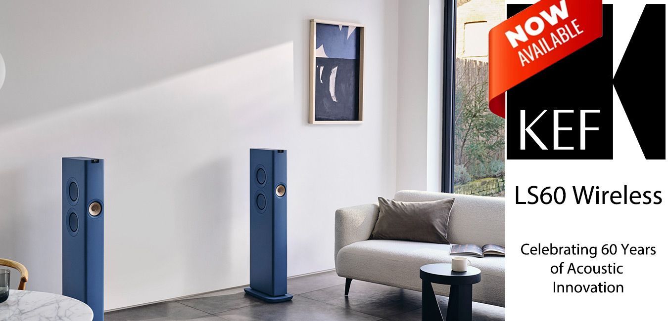 A Living Room With a Couch and Speakers and a KEF Logo — Complete Audio in Maroochydore, QLD