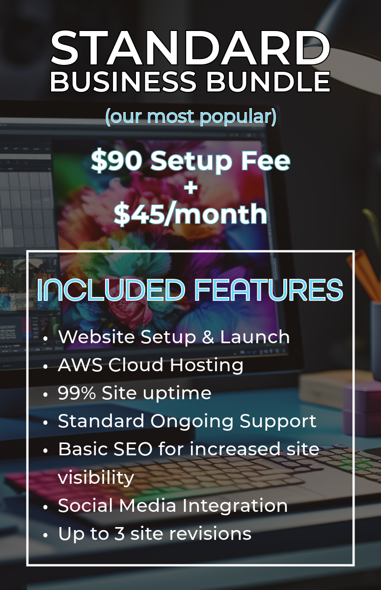 A standard business bundle includes features such as website setup and launch