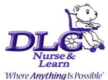 A nurse and learn logo with a teddy bear in a wheelchair