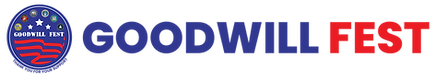 The logo for the goodwill fest is blue and red