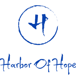 A logo for harbor of hope with a blue circle