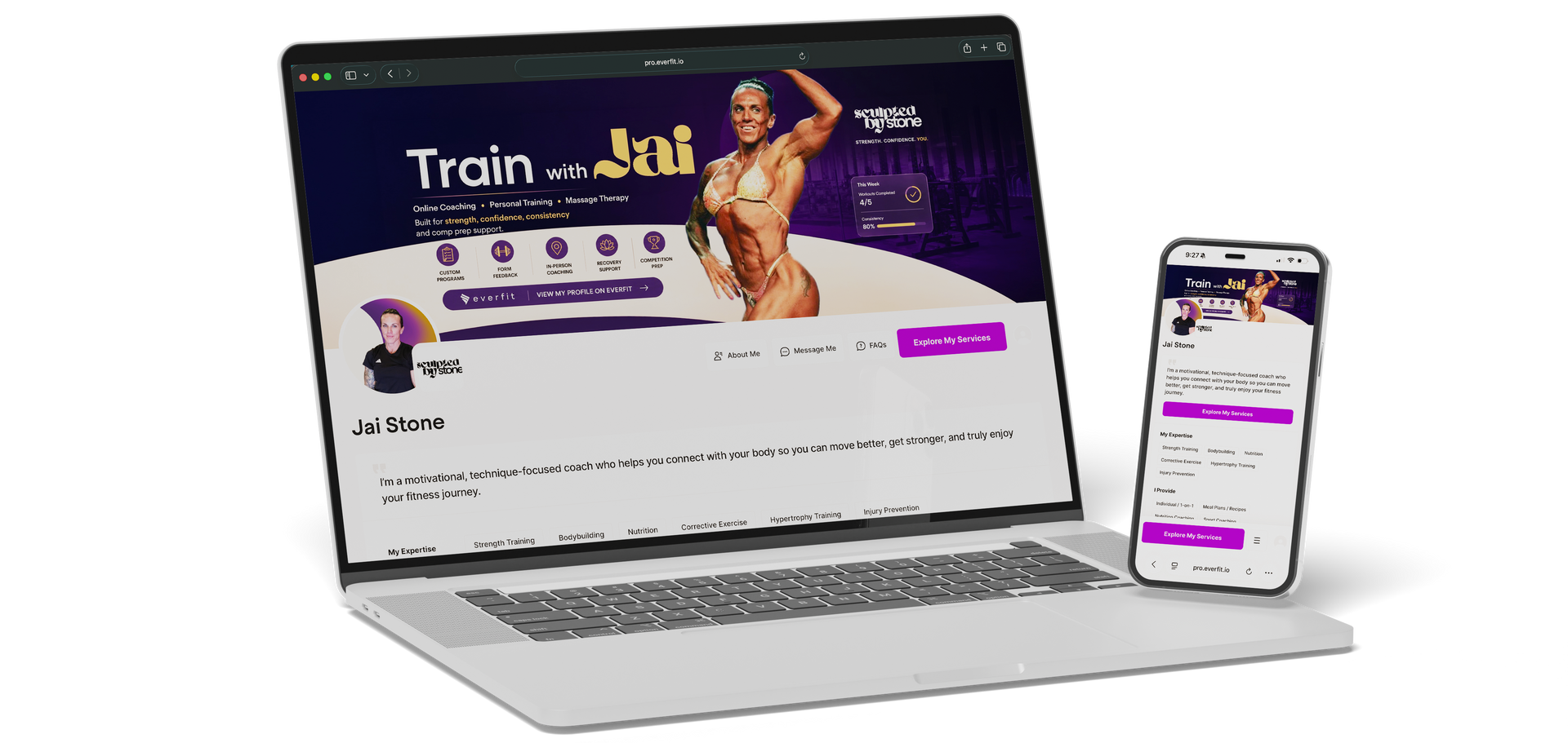 Sculpted by Stone platform displayed on a laptop and phone