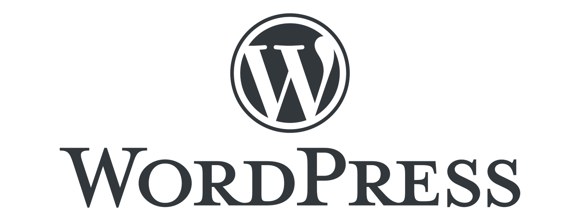 WordPress logo with a black “W” inside a circle above the word “WordPress” on a white background