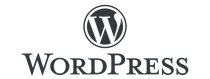 WordPress logo with a black “W” inside a circle above the word “WordPress” on a white background