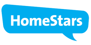 A blue speech bubble that says homestars on it