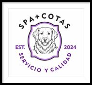 El logotipo de spa + cotas muestra un perro en un círculo morado.