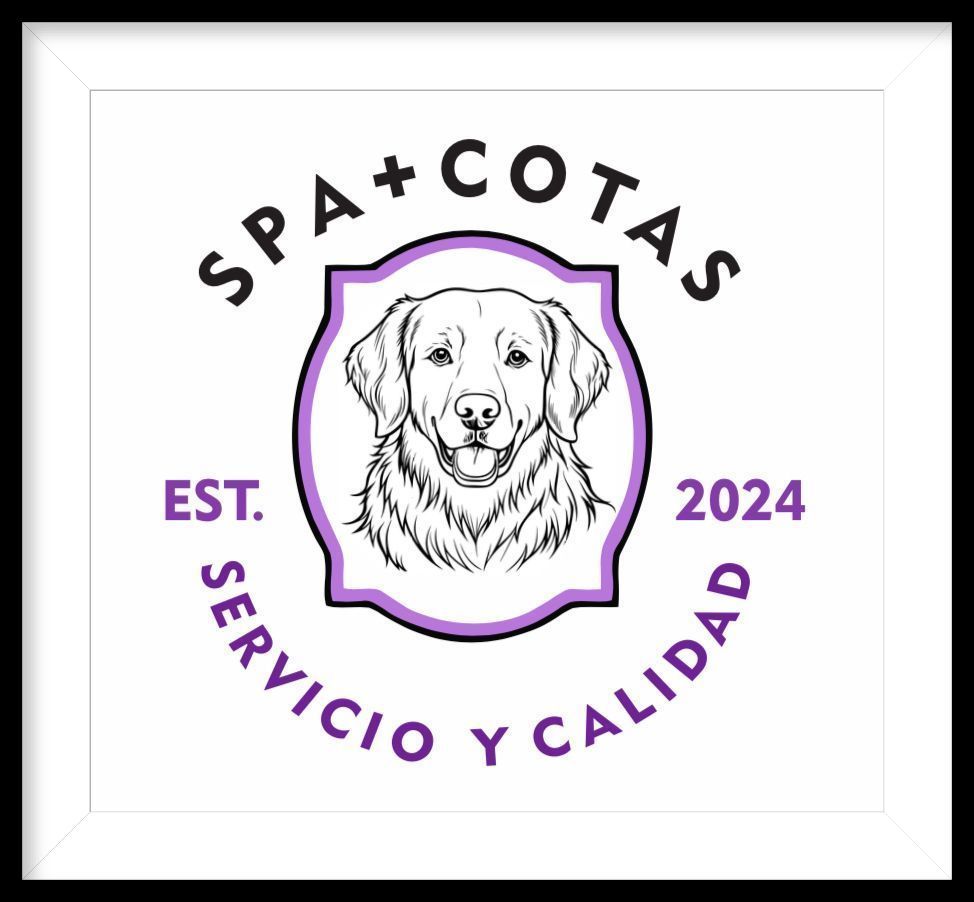 El logotipo de spa + cotas muestra un perro en un círculo morado.