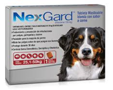 Una caja de Nexgard para perros con una imagen de un perro.