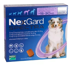 Una caja de Nexgard Spectra para perros de 15 a 30 kg