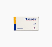 Una caja de tabletas mikemax 200 mg sobre un fondo blanco.