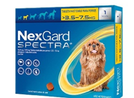 Una caja de Nexgard Spectra para perros con una imagen de un perro.