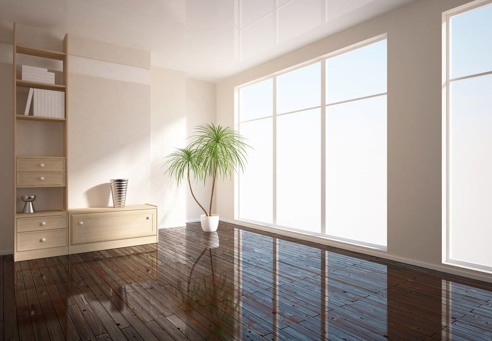 Bright, Modern Interior With Large Windows, Wooden Floor, and Plant — Unique Waterproofing Solutions in North Rocks, NSW