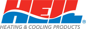 A red and blue logo for heating and cooling products