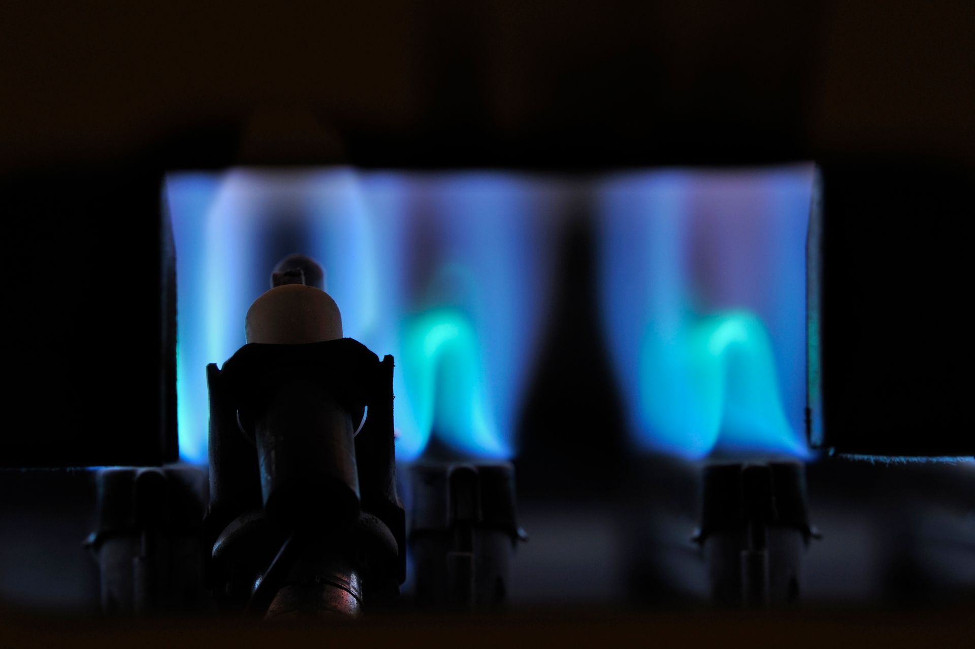 Close-up of gas flame in boiler in a residential home in Owego New York.