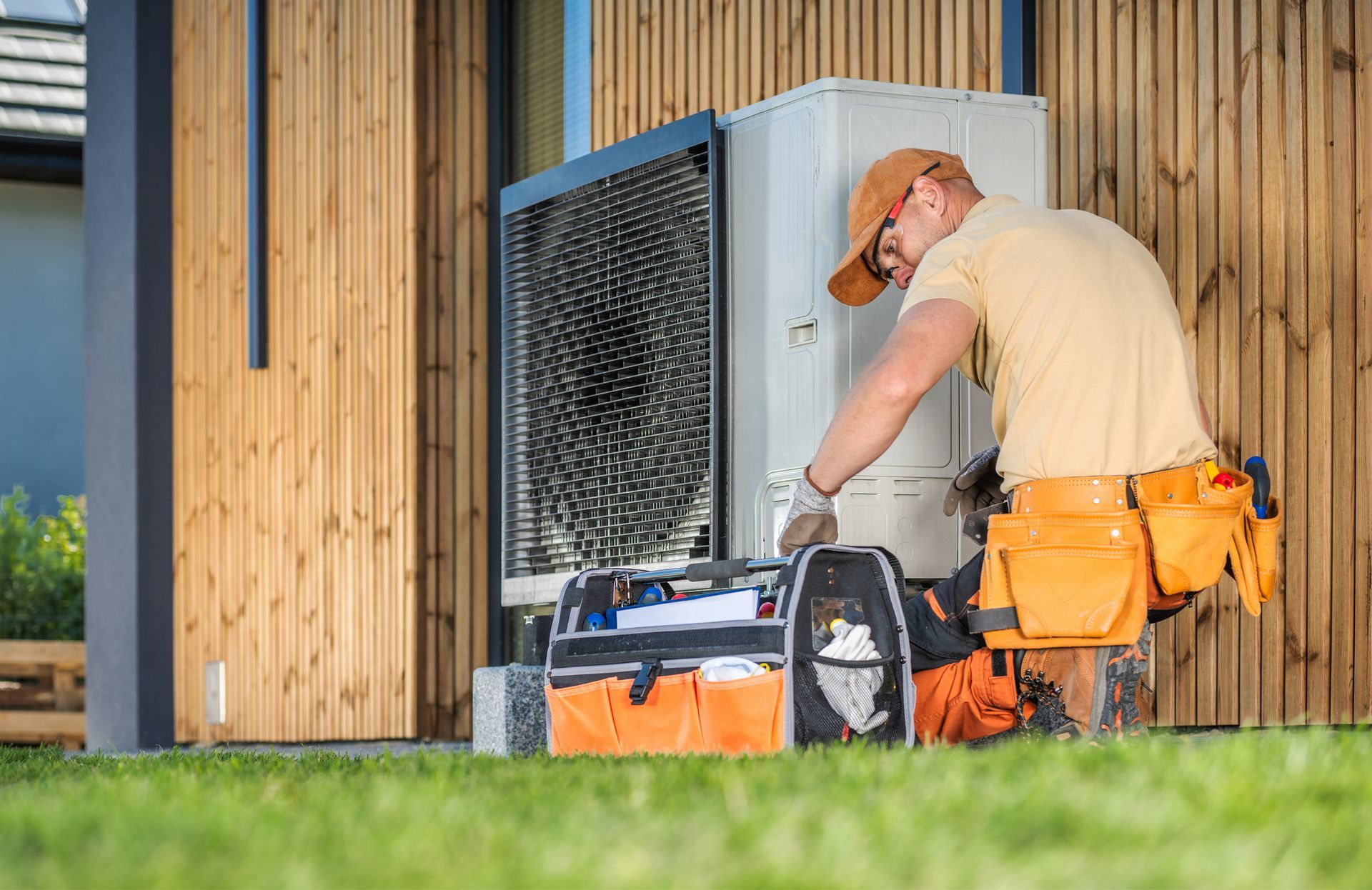 A modern heat pump being installed in a home, highlighting the energy-efficient and versatile benefi