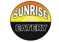 The logo for sunrise eatery is a circle with the sun in the middle.