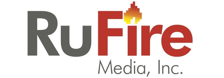 The logo for rufire media inc. has a flame on it.
