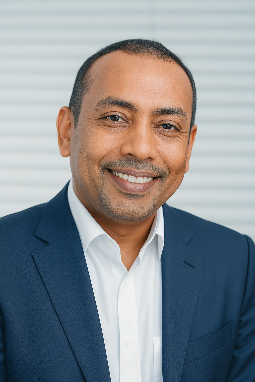 Dr. Ahmed Mahmoud in a blue suit and white shirt is smiling for the camera.