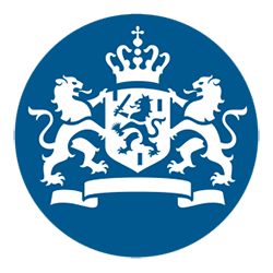 Een blauwe cirkel met een wapenschild met twee leeuwen en een kroon