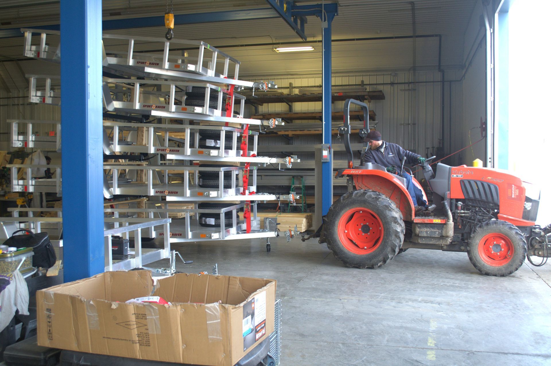 Pulling out stacked trailers with tractor