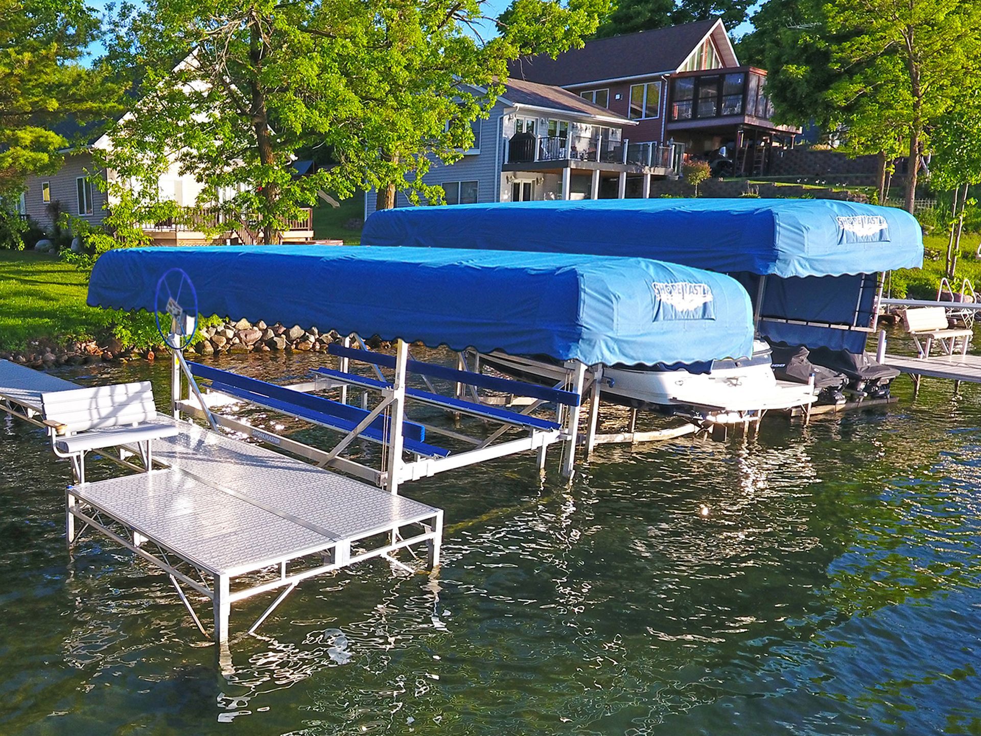 Shoremaster Verticle Boat lifts with canopy