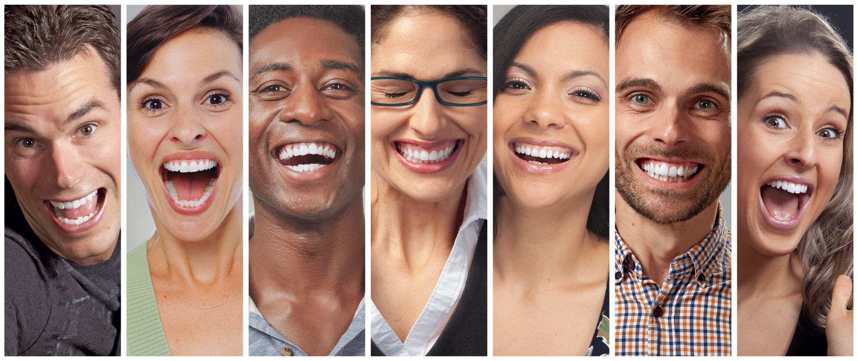 a collage of people laughing with their mouths open