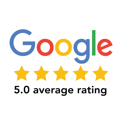 Google logo with five gold stars and
