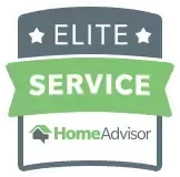 HomeAdvisor Elite Service badge: green and gray ribbon, with the HomeAdvisor logo.